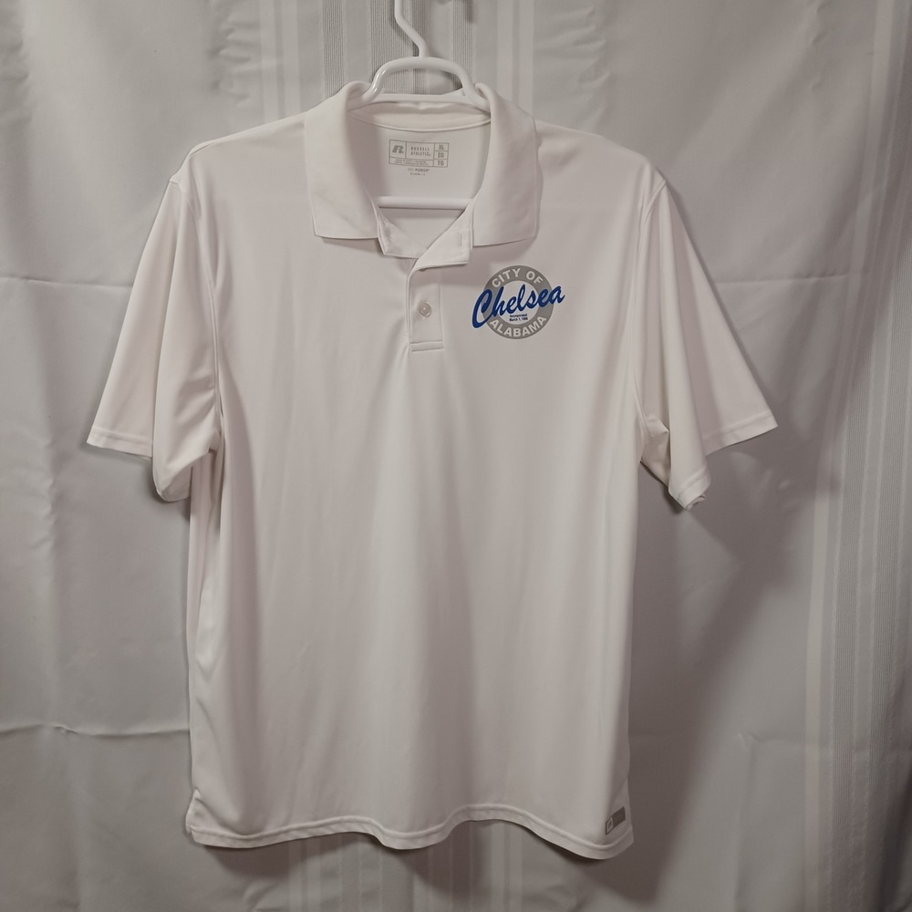Russell Athletic Polo Mens XL White City of Chelsea Alabama Dri-Power Shirt